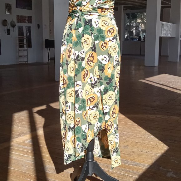 Donna Morgan yellow and green gathered wrap waist maxi dress - Picture 2 of 12